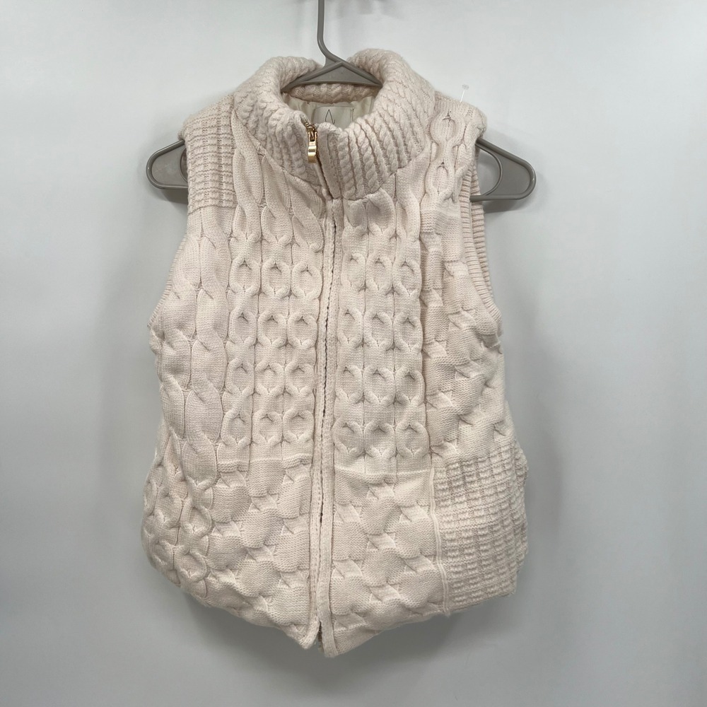 Joie Size S Puffer Vest Womens Cream Cable Knit Mixed Stitch Mock Neck Zip Front